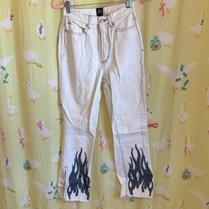 BDG Women's White Jeans with Black Flame Design